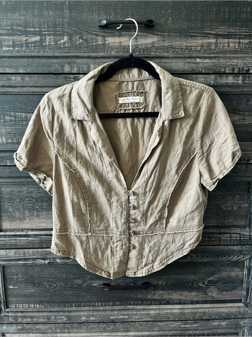 We The Free cropped brown button up shirt size small